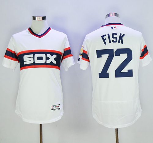 White Sox #72 Carlton Fisk White Flexbase Authentic Collection Alternate Home Stitched MLB Jersey - Click Image to Close